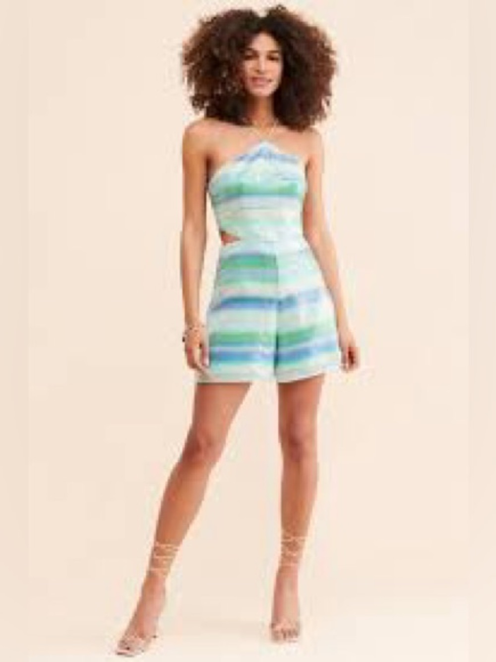 New Free People Striped Sequin Cutout Romper in Aqua & Blue